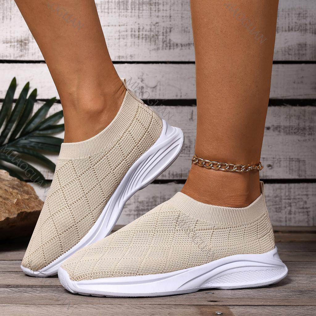 Fashion New Spring Summer Women's Vulcanize Shoes Mesh Breathable Soft Bottom Large Size Slip On Sneakers Casual Solid Weave Sport Tenis