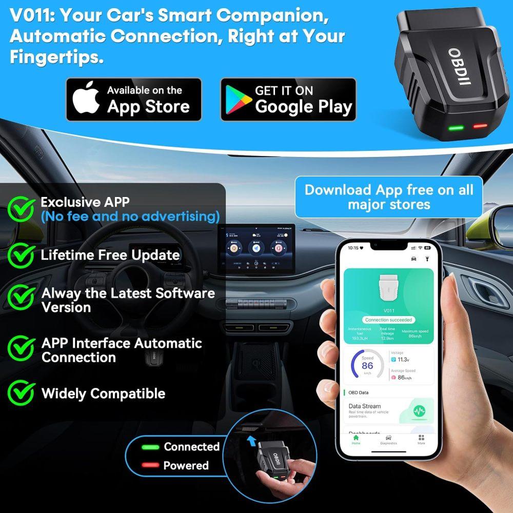 Bluetooth OBD2 skener APP pre auto: Bezdrôtový jednoduchý setup 1S Automatické pripojenie k telefónu - Čítačka chybových kódov motora vozidla s funkciou vymazania/resetovania Diagnostický nástroj