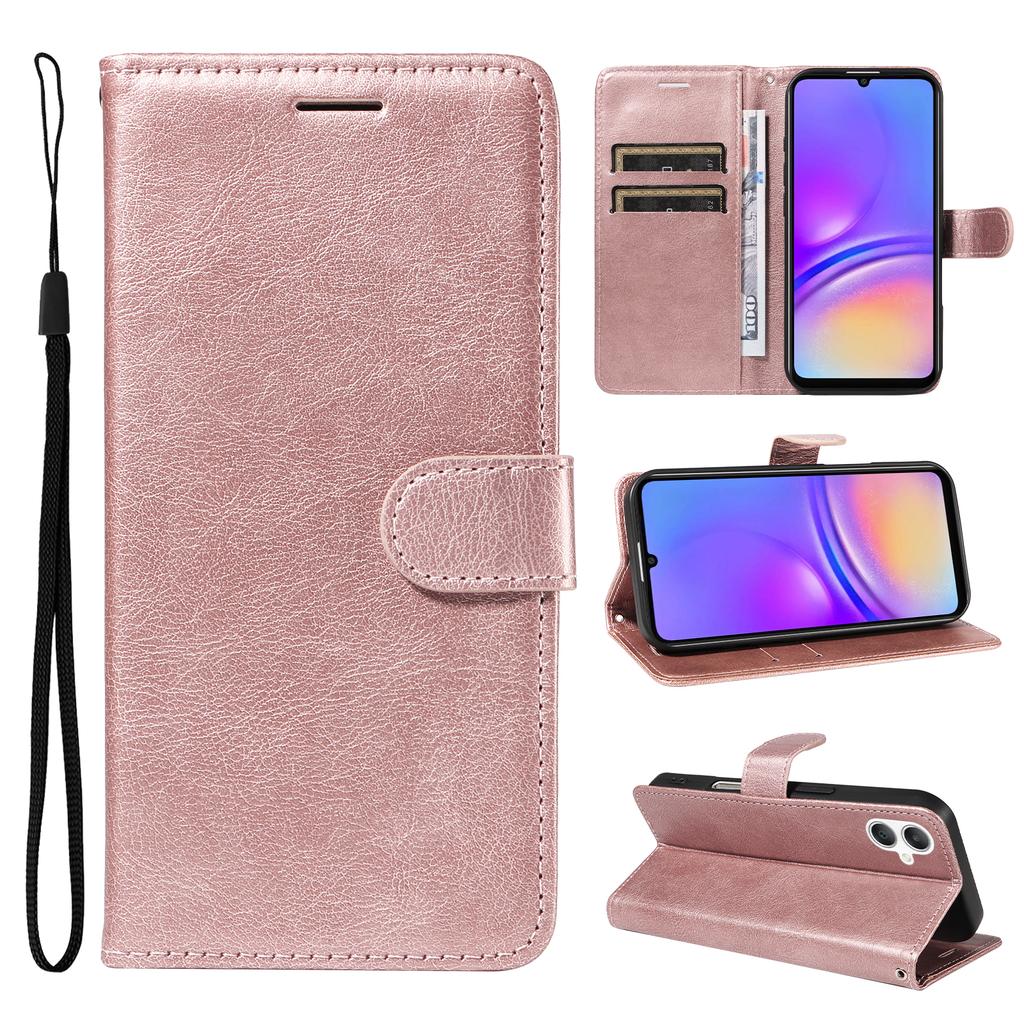 For Samsung Galaxy A07 4G/A06 5G/A06 4G Leather Wallet Case with Strap Solid Color Phone Stand Cover