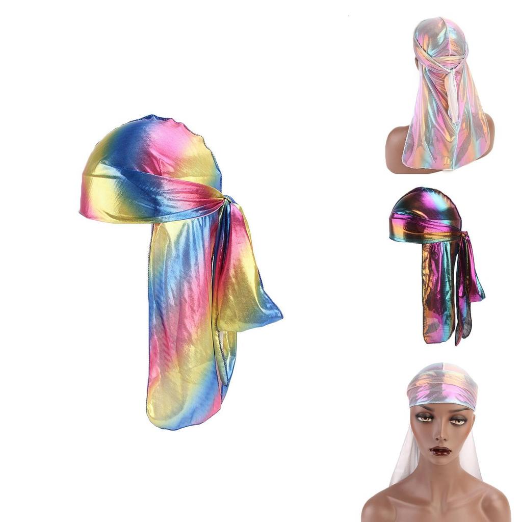 Männer Frauen Laser Bandana Turban Hut Mit Glitzer Regenbogen Stirnband Und Verstellbarer Passform