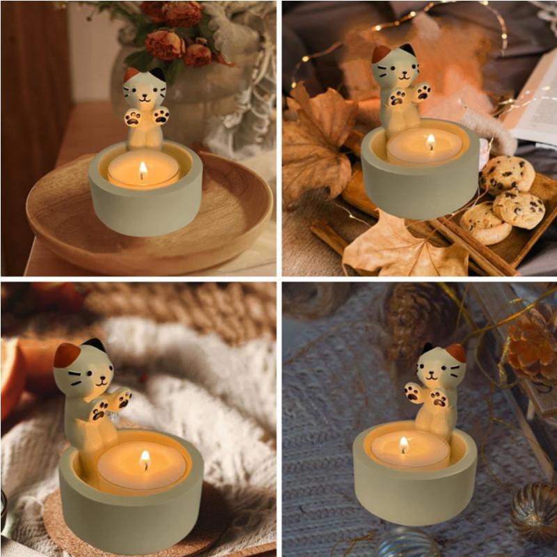 Cat Candlestick Warm Claw Cartoon Cat Candlestick Cute Cat Fragrance Mini Tea Lamp Candlestick Cat Decoration