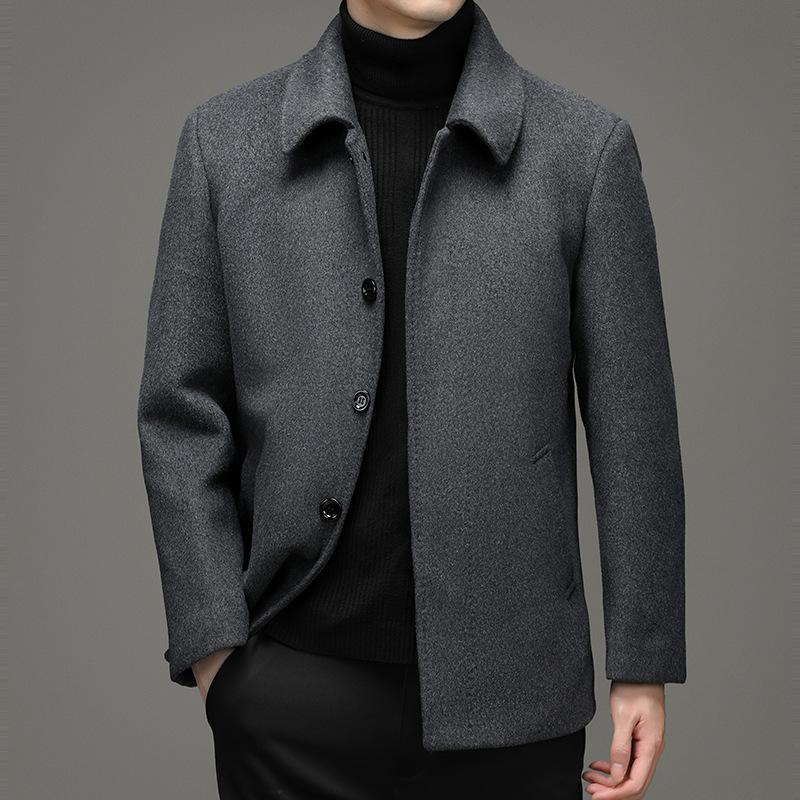 

Мужское однобортное мужское шерстяное пальто с лацканами, новое однотонное повседневное толстое пальто для папы на осень и зиму 170
