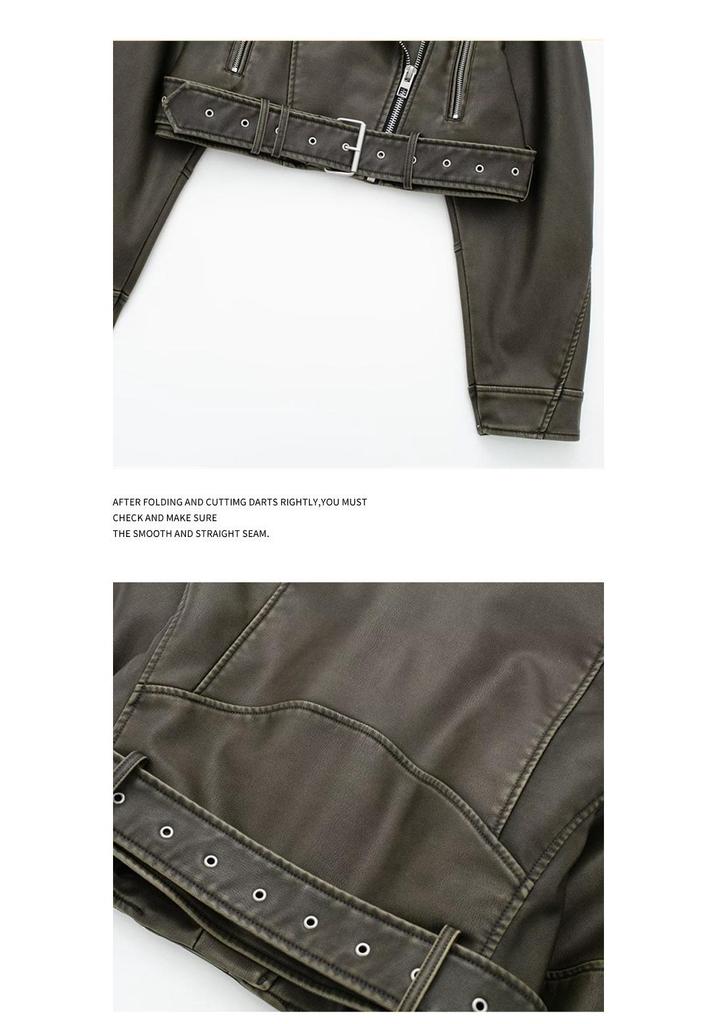 Giacca da Donna Bicolore Distressed in Ecopelle PU con Revers, Taglio Ampio, Stile Europeo e Americano, 2025