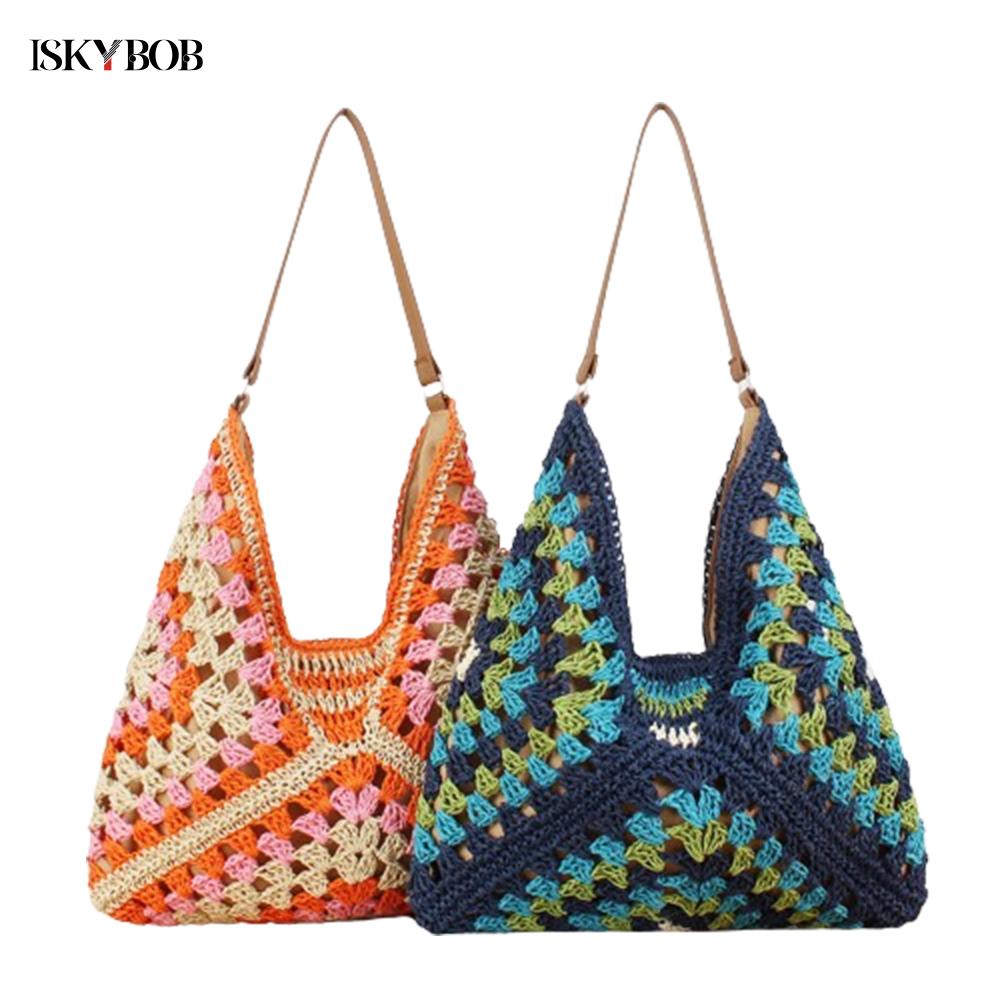 

Летняя полая соломенная пляжная сумка, женские сумки на плечо большой вместимости, богемная дорожная сумка для покупок, женская повседневная сумка-тоут