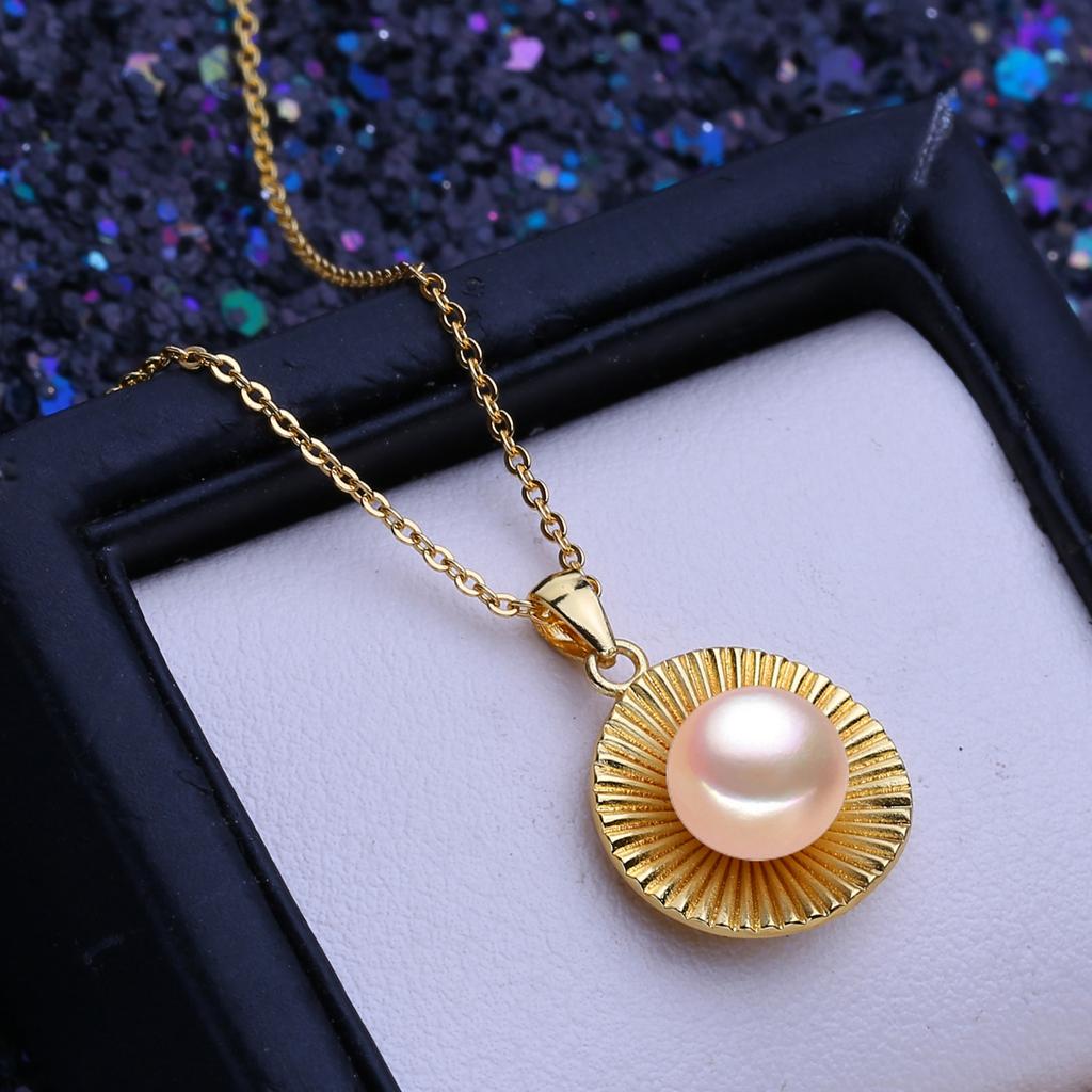 LSOOYH Přírodní sladkovodní perlové šperky náhrdelníky Vintage stříbrné barvy kulatý přívěsek Elegantní dárky pro ženy
