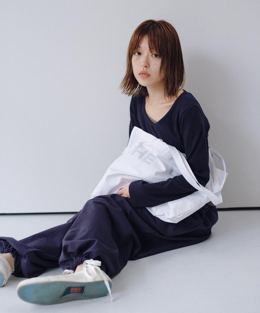 Ohesio Basic Ribbed V-Neck Long Sleeve, Navy
