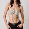 Dámské perlové korálkové třásně Pod krkem Crop top Body šperk Řetízek na hrudník Tílko Braletka Outfit do nočního klubu Párty