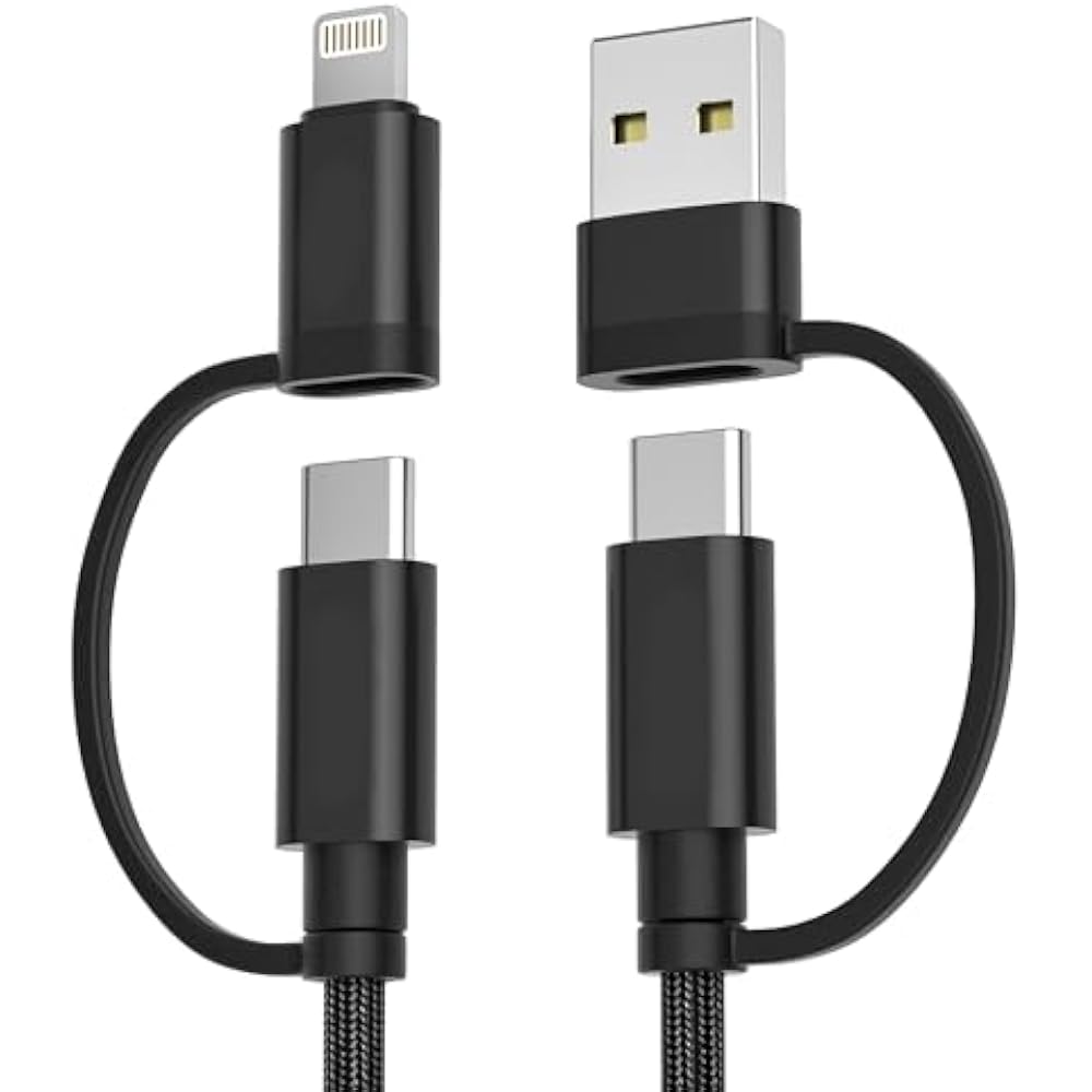 Basesailor 4 in 1 USB Type C Charging Cable 3M 60W Fast Charging Cord Type C Lightning Micro USB ...