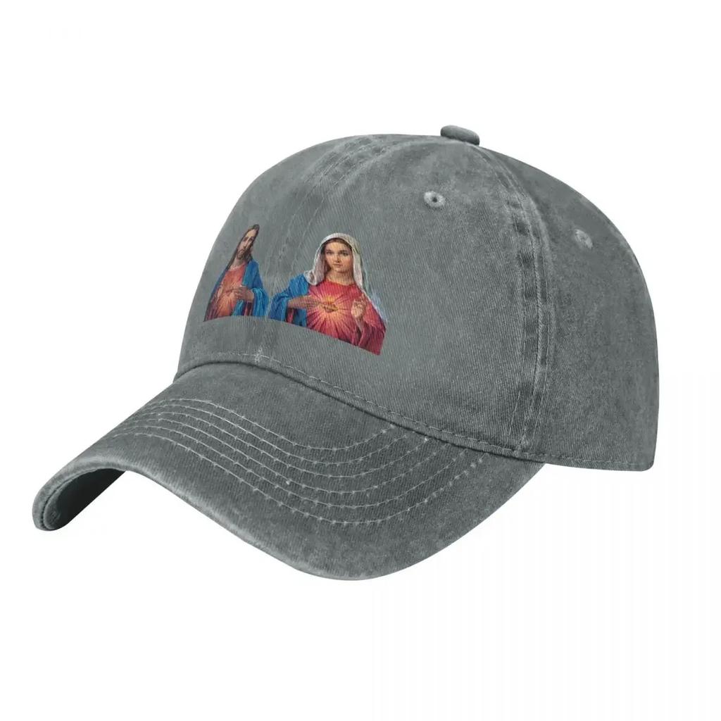 Sacred and Immaculate Hearts (Jesus and Mary) Transparent Background Baseball Cap Summer Hat Luxury Women Unisexs