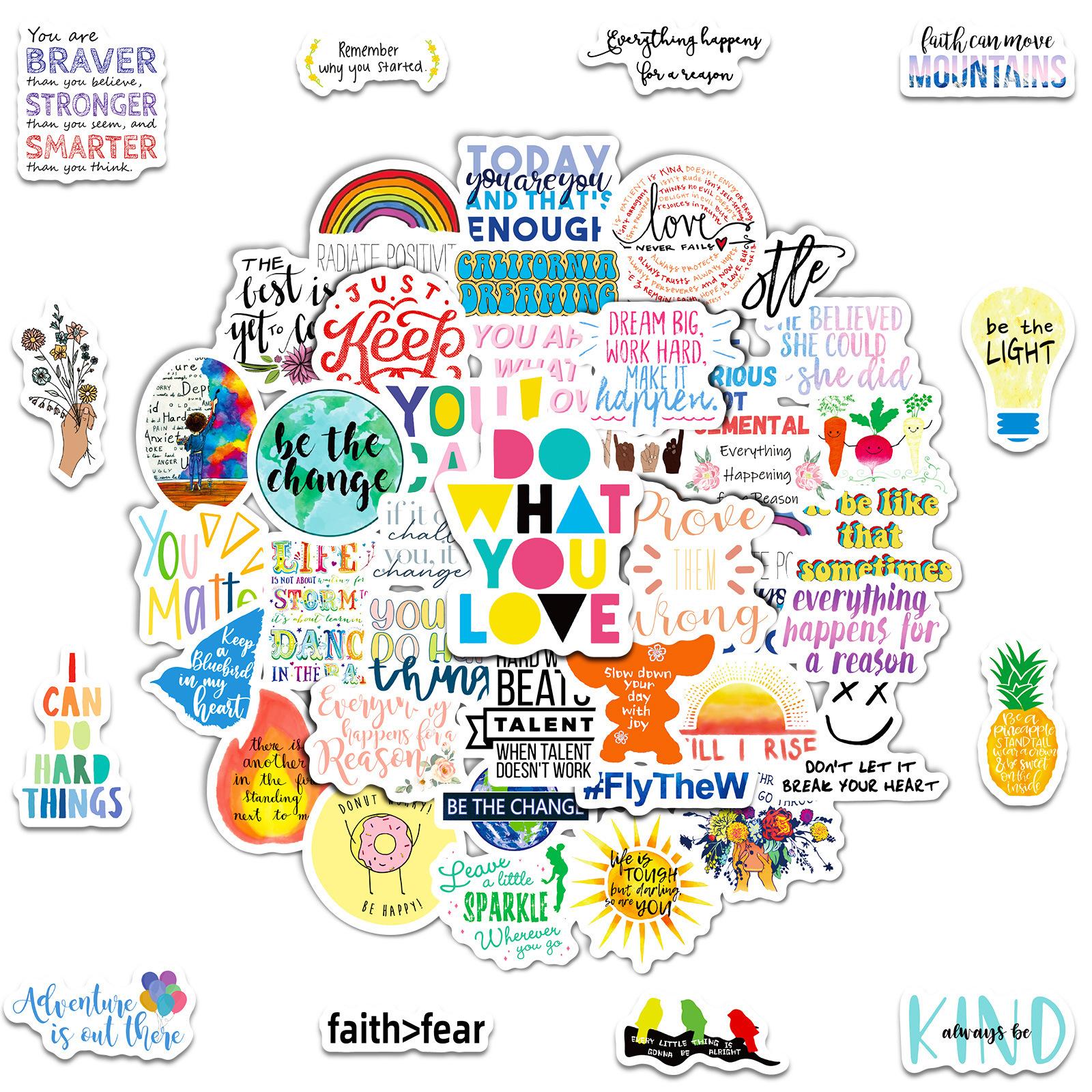 

50 штук Маленький размер 4 см Вдохновляющий английский слоган Наклейка на чемодан Съемная без клея Водонепроницаемая наклейка для граффити Партия