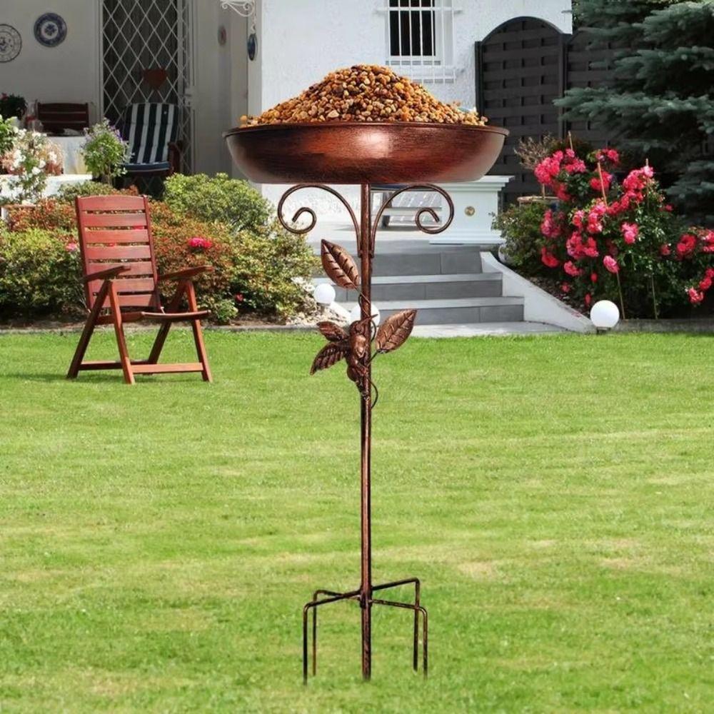 Sturdy Bird Feeder Ground Plugin Iron Bird Feeding Dish Bird Water Bowl  Garden