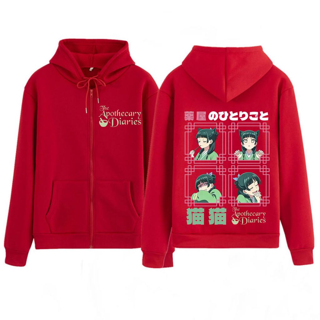 Anime The Apothecary Diaries Print Zip Up Hoodie Men Women Aesthetic Trend Sweatshirts Winter Casual Oversized Zipper Jacket Top