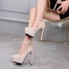 Summer Pumps Women Suede Round Toe Stiletto High Heels Rhinestone Buckle Sandals Party Nightclub Single Shoes