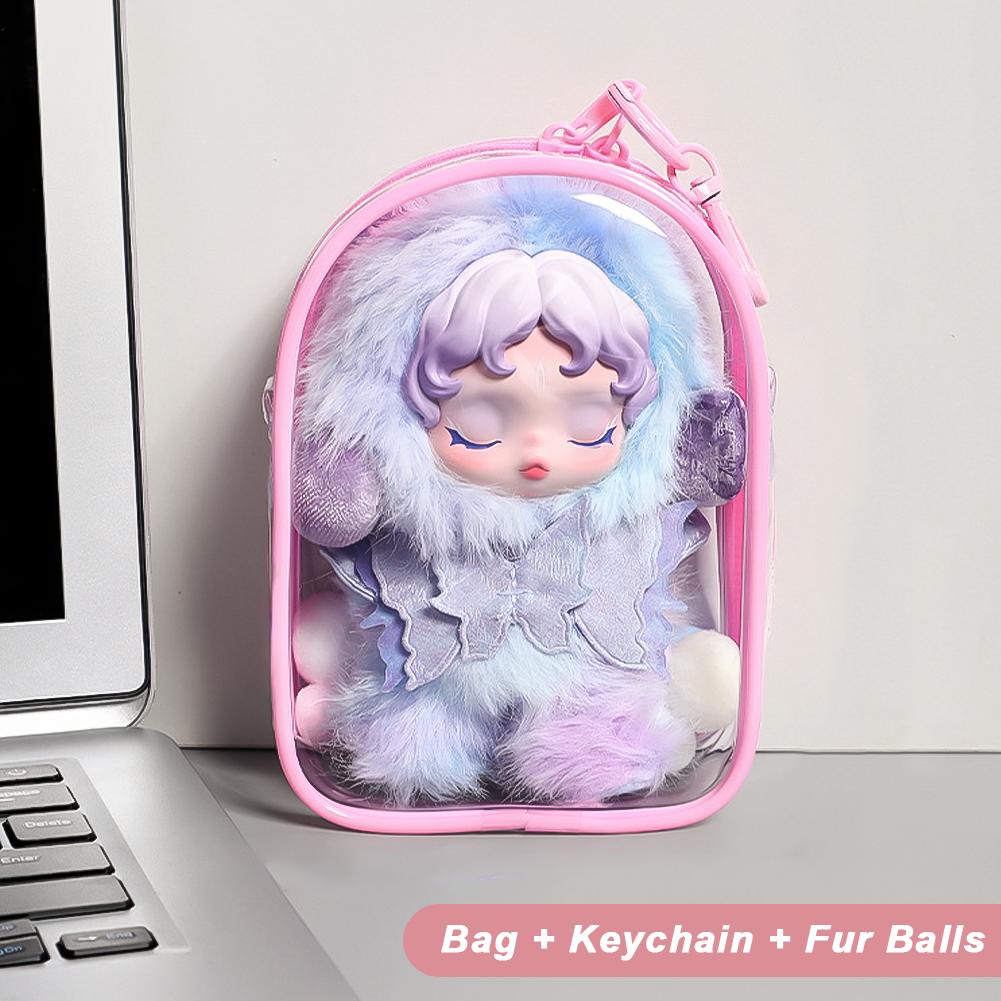 For 17cm Labubu V2 V3 15cm Cotton Doll Skull Panda Outfit Crossbody Pain Bag PVC Storage Bag Display Bag