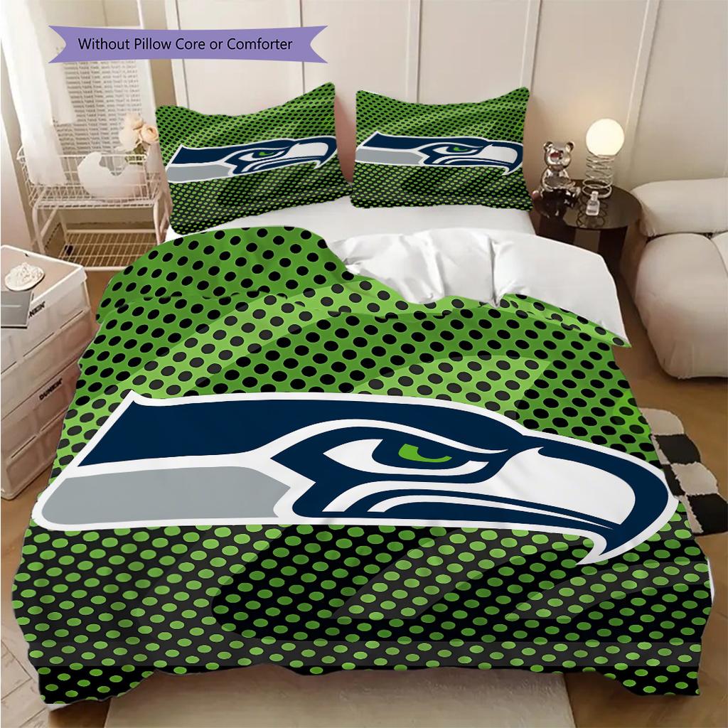 Seattle Seahawks Pattern Bedding Quilt Set Quilt Cover Pillowcase Home Decoration Birthday Gift (1 * Duvet Cover + 2 * Pillowcase, Without Core)