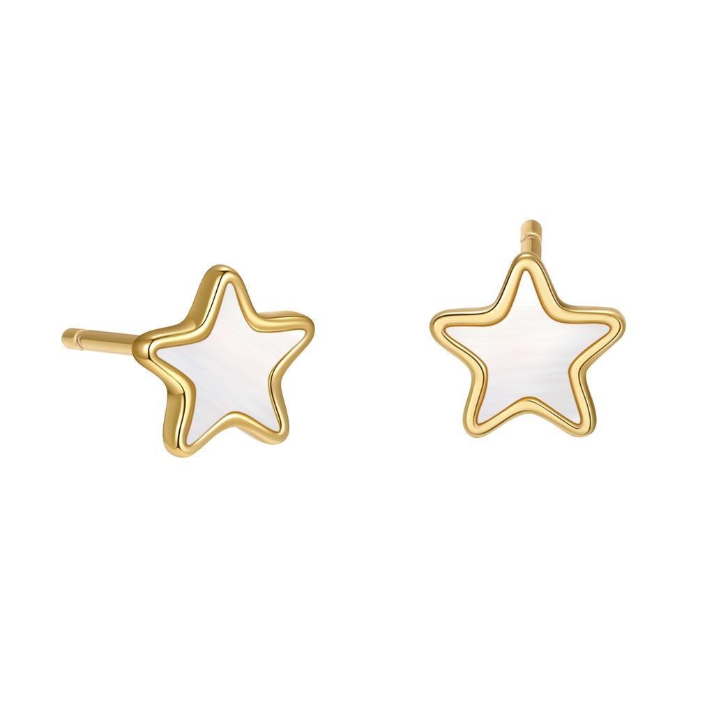 925 Sterling Silver Simple White Shell Star Stud Earrings for Women Birthday Party Fashion Fine Jewelry
