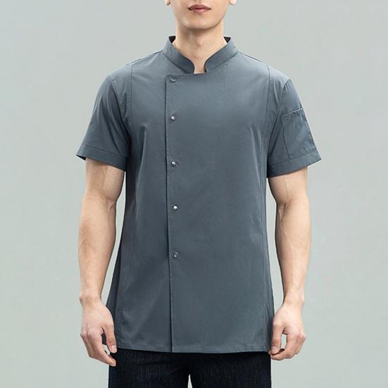 Chef Uniform Stand Collar Short Sleeve Chef Coat Single-Breasted Buttons Solid Color Workwear Professional Chef Apparel