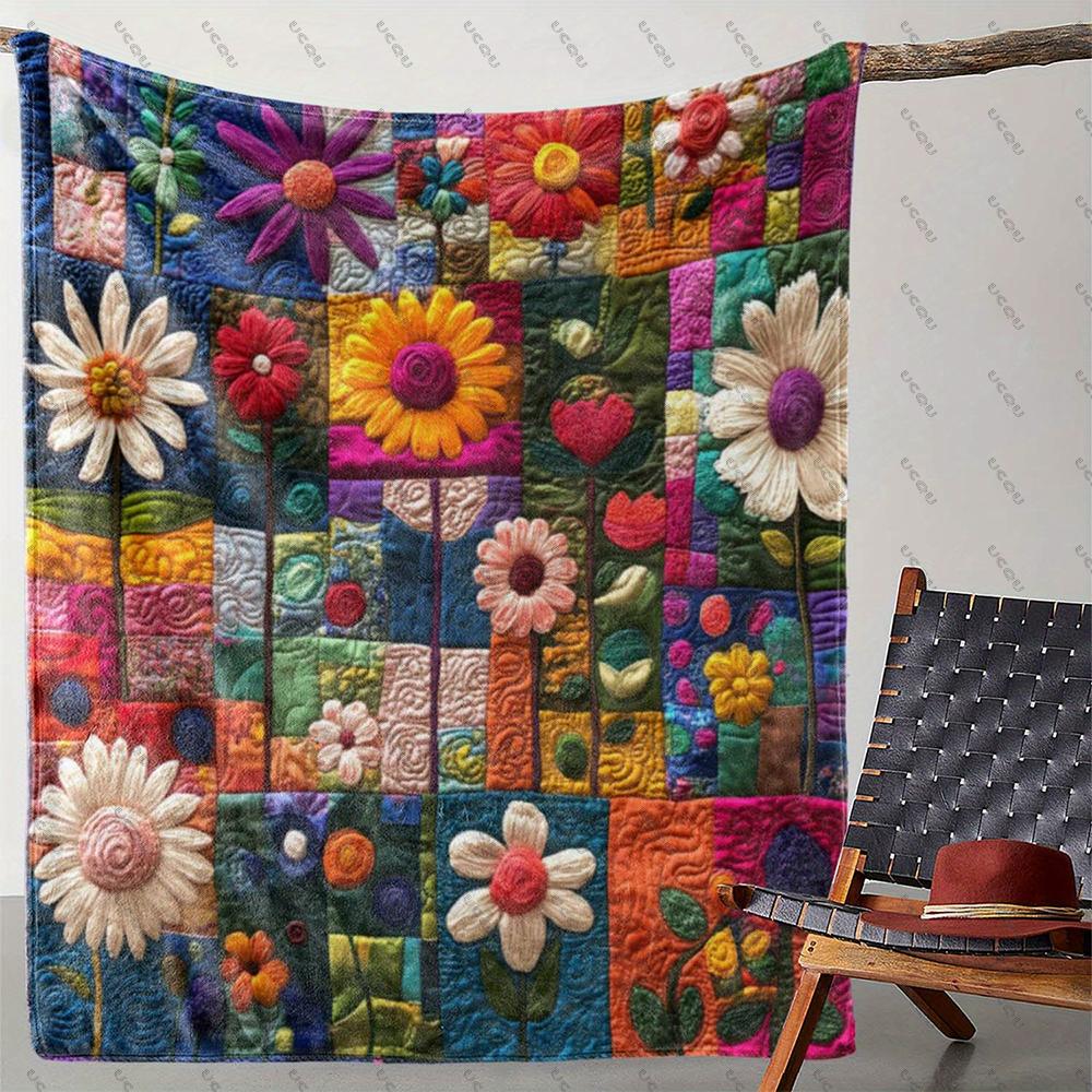 Cozy Vintage Floral Heart Print Flannel Blanket Gift Lightweight Couch Bed Travel Camping Office Soft Warm Autumn Winter Car Hot