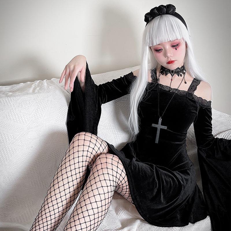 Punk style dark mesh dress Yamamoto goth little devil female soft sister halloween costume sexy