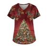 Ladies' Fashionable V-neck Pocket Short Sleeved Christmas Tree Printed Caregiver Uniform