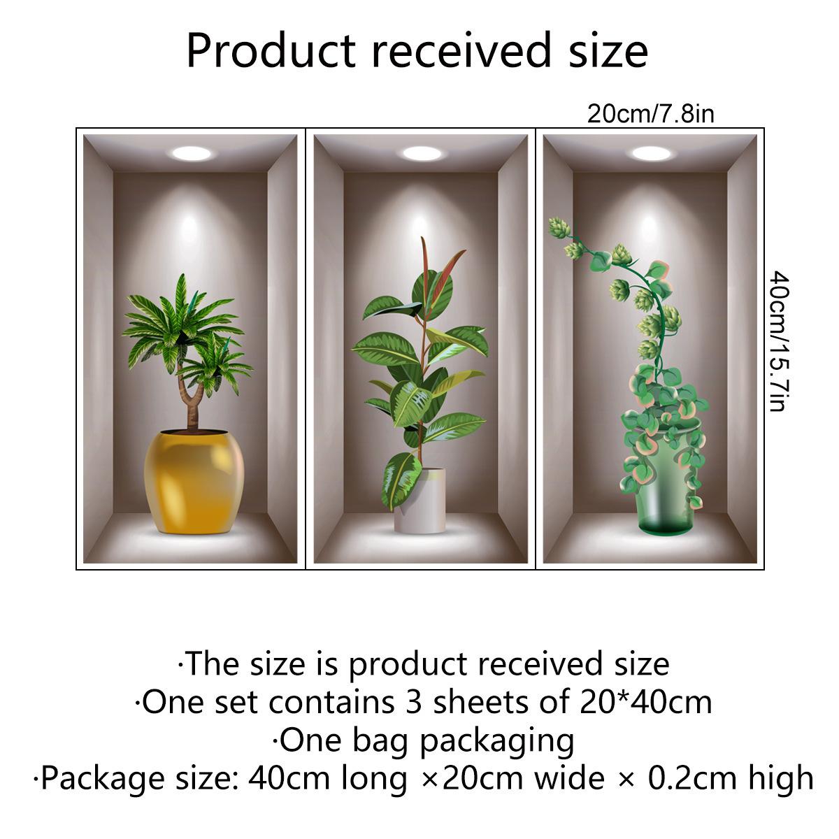 

3Pcs/Set Durable Wall Decal Stickers PVC Wall Stickers Attractive Decorative Green Plant Potted Wall Stickers