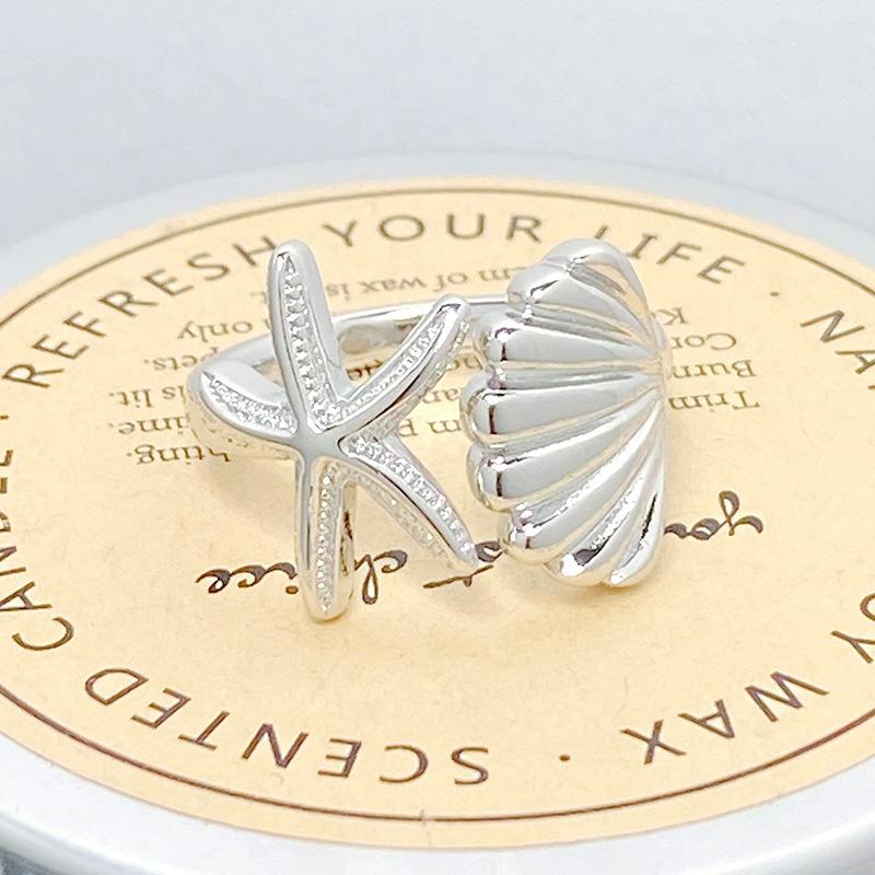 [Xinghai Secret Language] Starfish Enamel Dripping Oil Opening Ring Niche Light Luxury High-End Feeling Stacked With Zircon Ring Woman