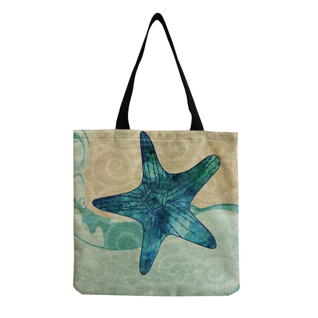 Damen Vintage Leinen-Tragetasche - Große Kapazität mit Aufdruck Schulter-Handtasche für Freizeit & Lebensmitteleinkauf KTB