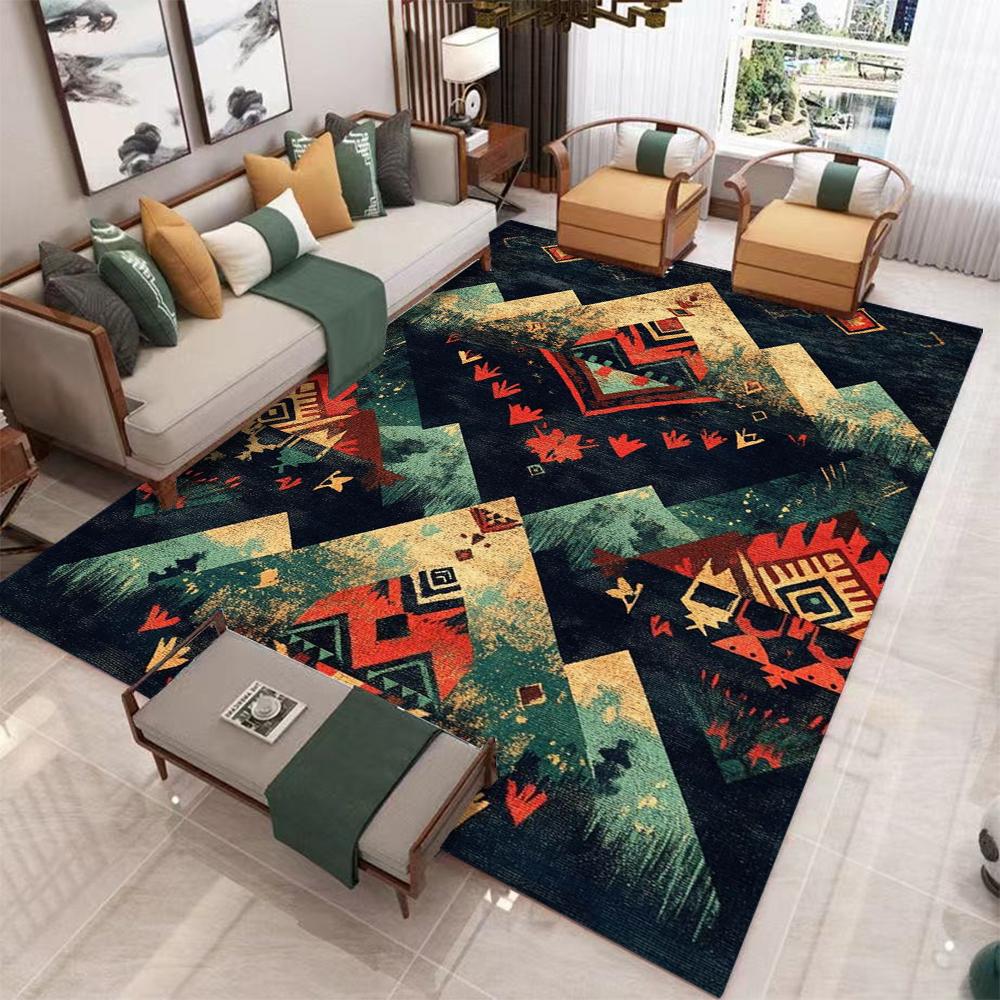 Bohemian Tribal Carpet Mat Rug Colorful Patchwork Design Vibrant Abstract Home Decoration for Living Room Bedroom Floor Mat