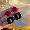 French Retro Burgundy Rose Earrings, Autumn And Winter Small Fragrant Velvet Earrings, High-End Earrings For Women