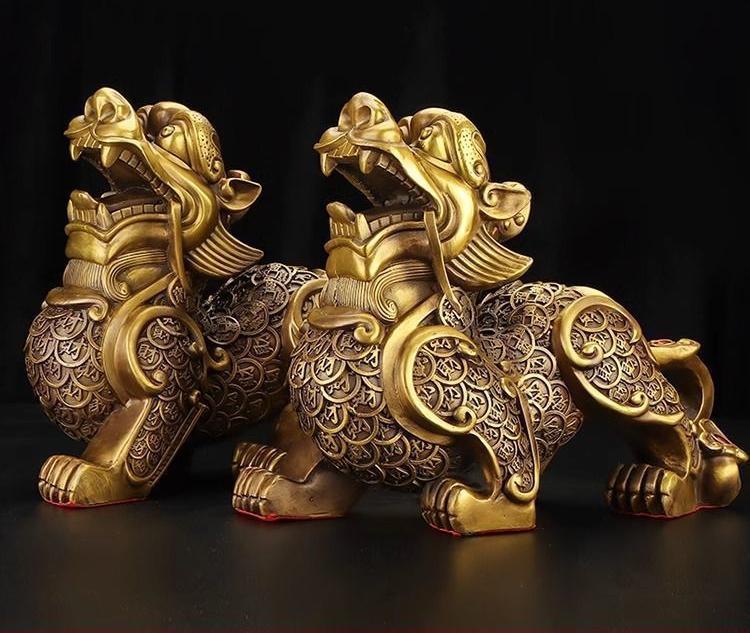 1 Pair High Quality Copper Animal Pixiu Inviting Wealth Opening Gifts Living Room Home Office Decor