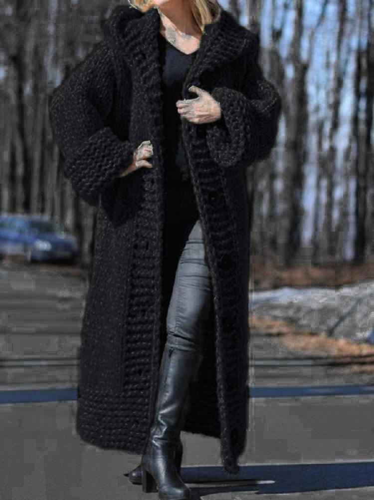 Eur-Am Women's Hooded Cardigan: Thick Knit Long Sweater
