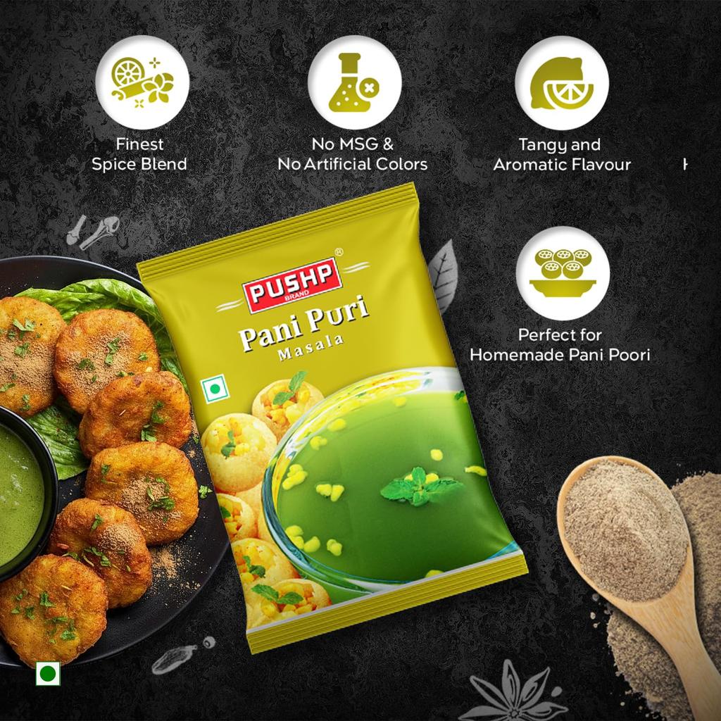 Pushp Panipuri Masala Tangy Spicy Mint Tamarind Spice Mix for Authentic Indian Street Style Pani Puri 500g X Pack of 2
