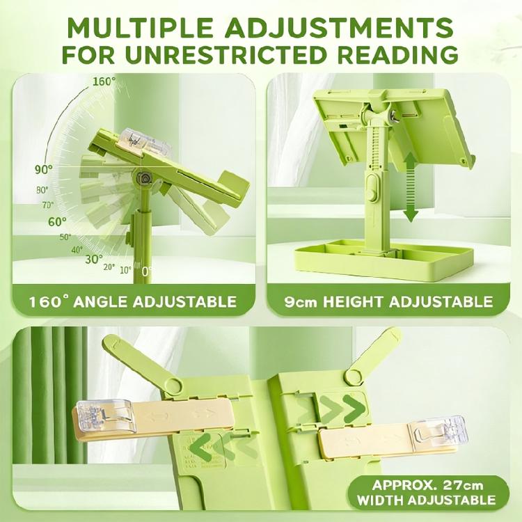 Foldable Plastic Reading Stand Adjustable Textbook Stand Folding Book Rest with Page Clips for Book Tablet Music Scores
