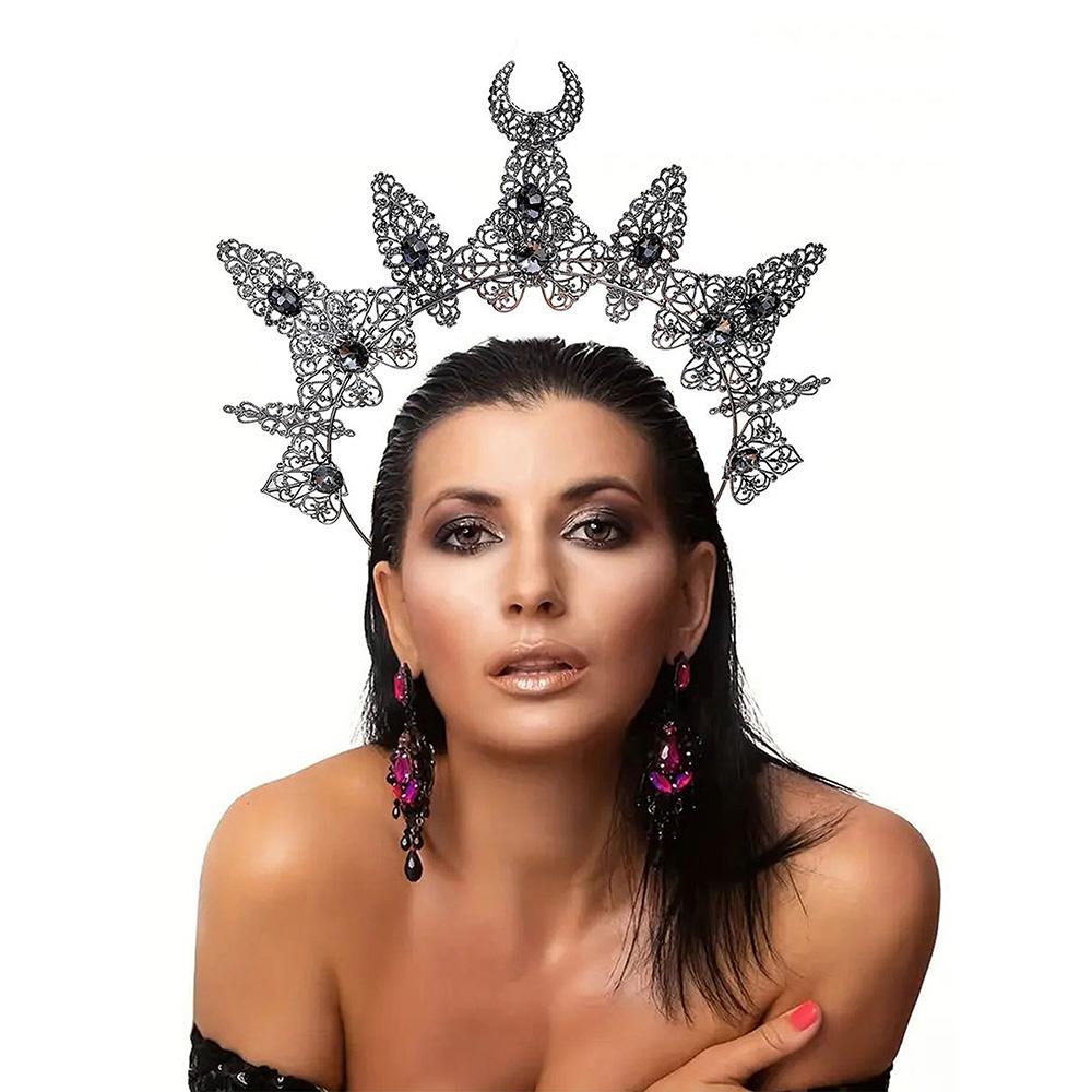 1pc Gothic Halo Crown Retro Horn Baroque Neutral Tiara Party Banquet Exaggerated Halloween Eye-Catching Hair Accessory Crown