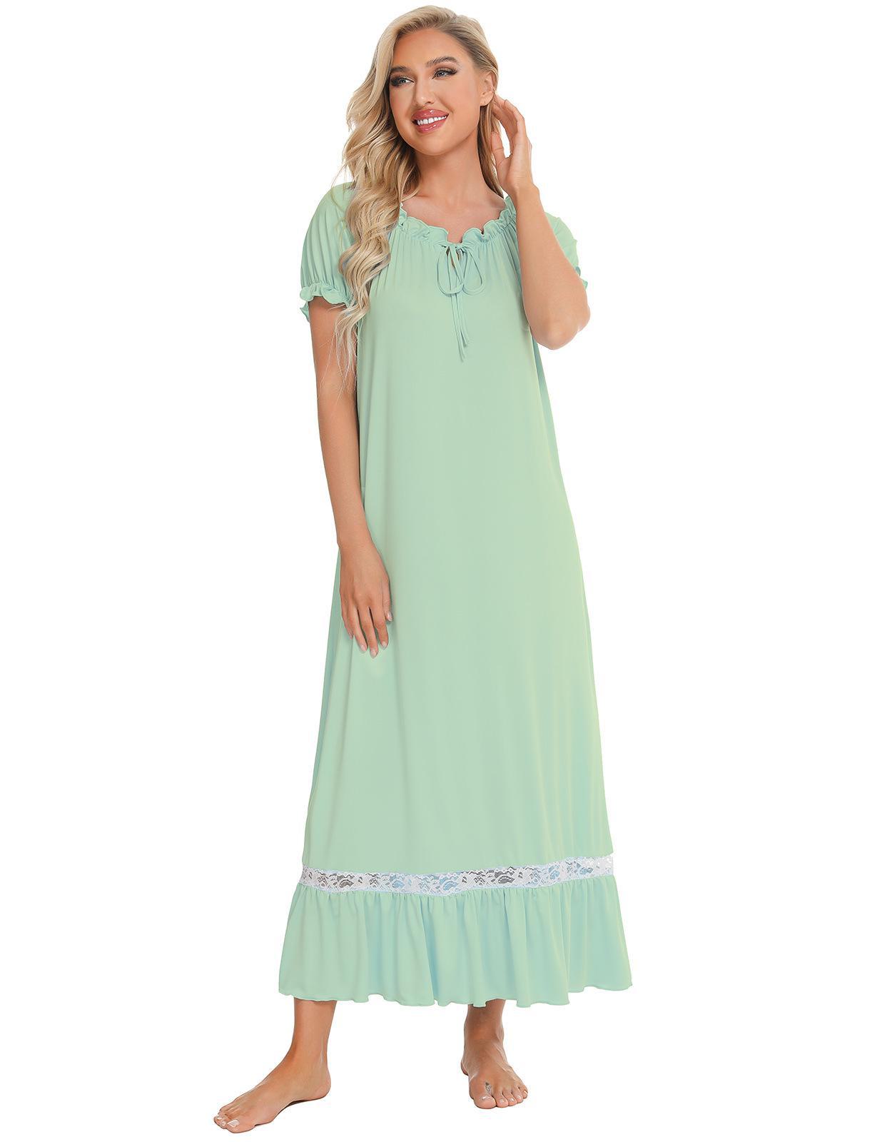 

2025 Новая женская пижамная ночная рубашка с короткими рукавами: Удобная домашняя одежда в европейском и американском стиле XXL зелёный