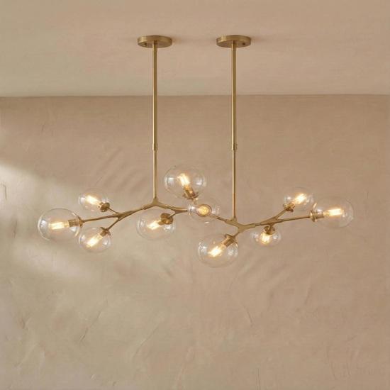 

Brass Branch Chandelier, Glass Globe Pendant Light, Mid Century Modern Lighting Home Decor