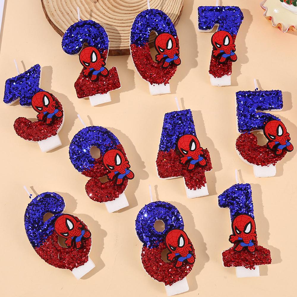 Spider-Man Original Fun Figure Candles Superhero Spiderman 0-9 Candles Cupcake Toppers Cake Decoration For Kids Boy Party Favors