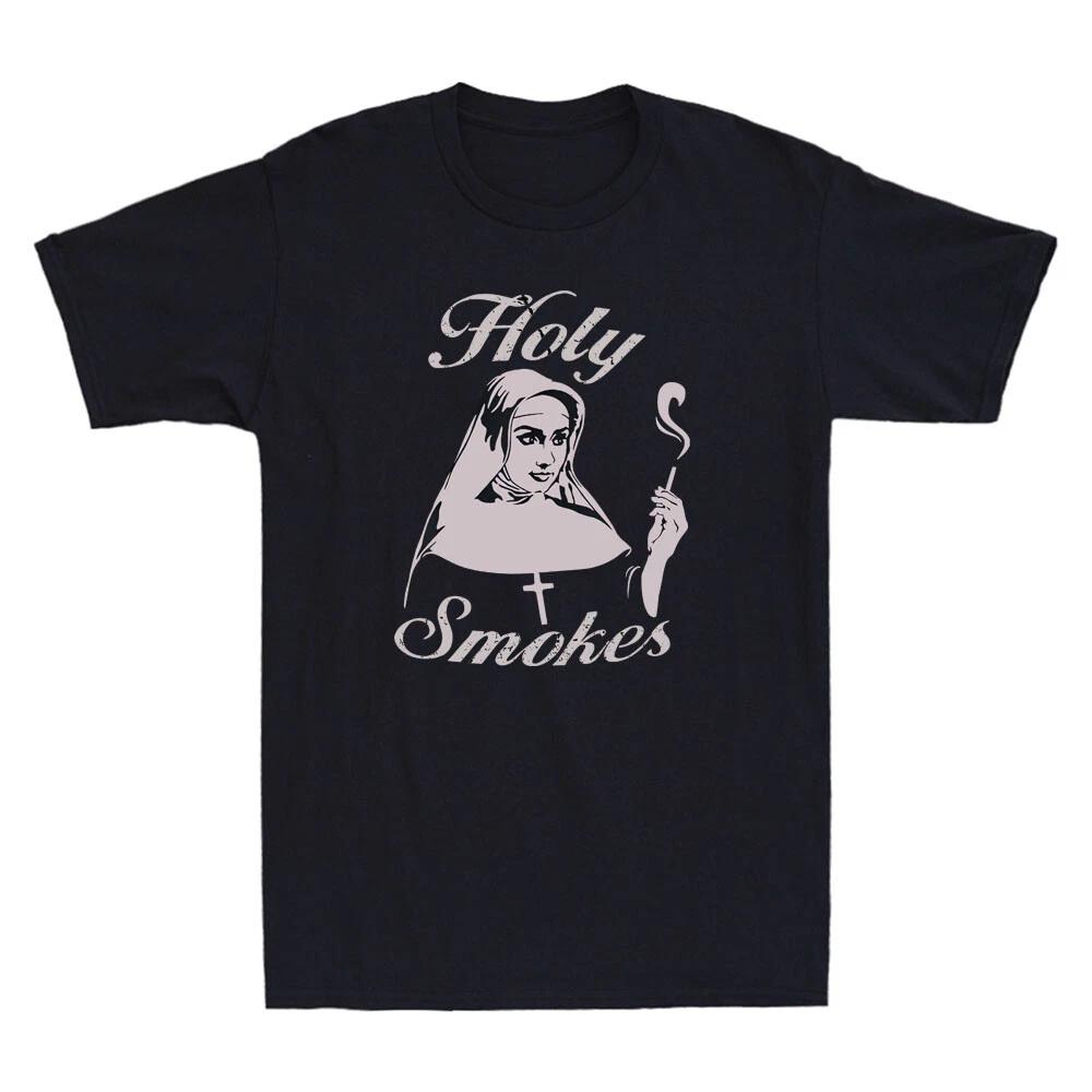 Holy Smokes Funny Nun Goth Occult Gothic E-Girl Vintage Men s Black T-Shirt Tee XS