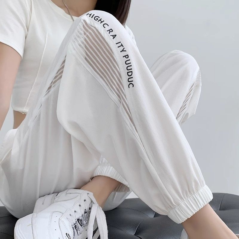 2024 Nuovi Pantaloni Sportivi Estivi Minimalisti e alla Moda a Vita Alta con Stampa di Lettere Vuote Casual Ampi Oversize in Seta Ghiaccio