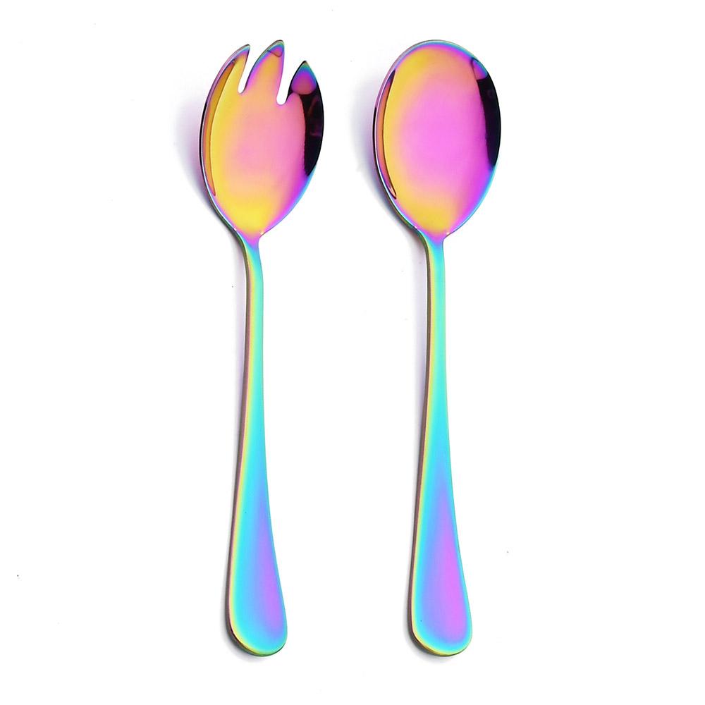 

2 шт. черная ложка для салата, вилка из нержавеющей стали, десертная ложка для салата, набор столовых приборов, сервировочные ложки, кухонная утварь, аксессуары, посуда разноцветный