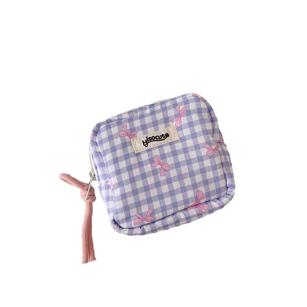 Korean Style Plaid Makeup & Coin Purse with Bluetooth Earphone Storage