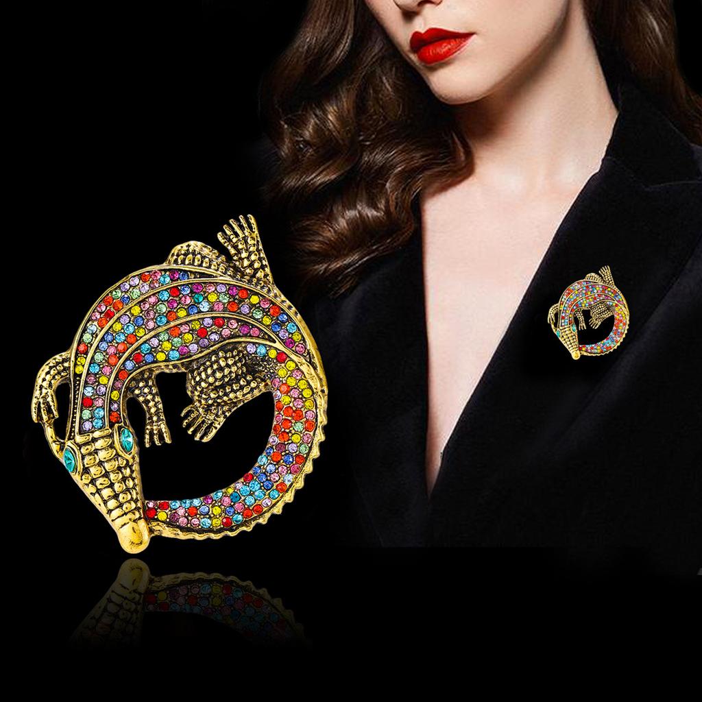 Premium Animal Crocodile Brooch Men's Clothing Accessories Metal Diamond Pin Wholesale Accessories Women's Bag Decoration