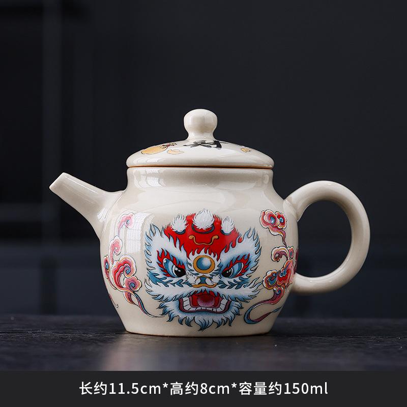 Chinese Style Grass And Wood Gray Lion Dance Three Talent Cover Bowl Teacup Single High-Grade White Porcelain Tea Kung Fu Tea Set Tea Bowl