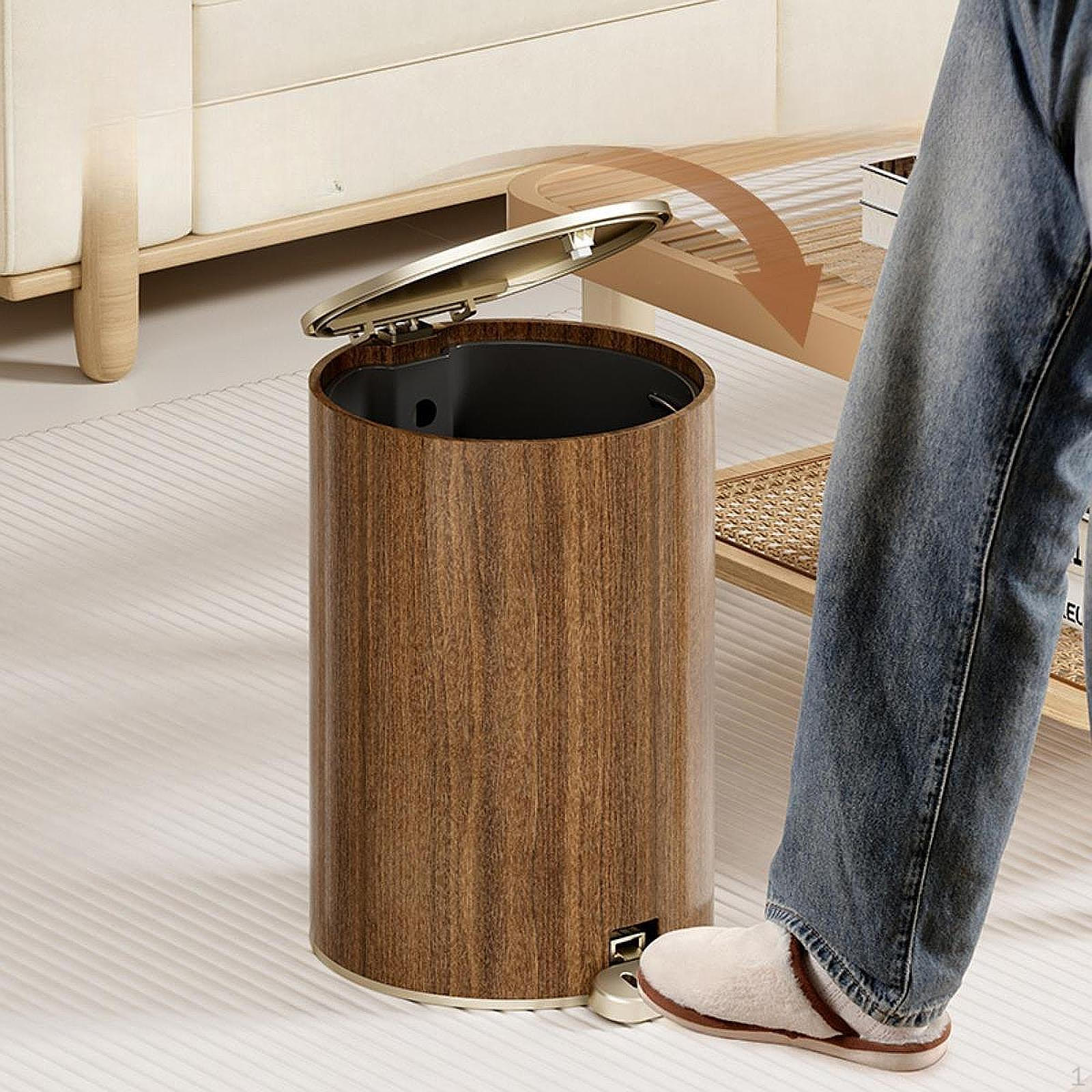 

Wood Grain Trash Can Garbage Container Elegant Portable Toilet Paper Basket Waste Bin for 9L
