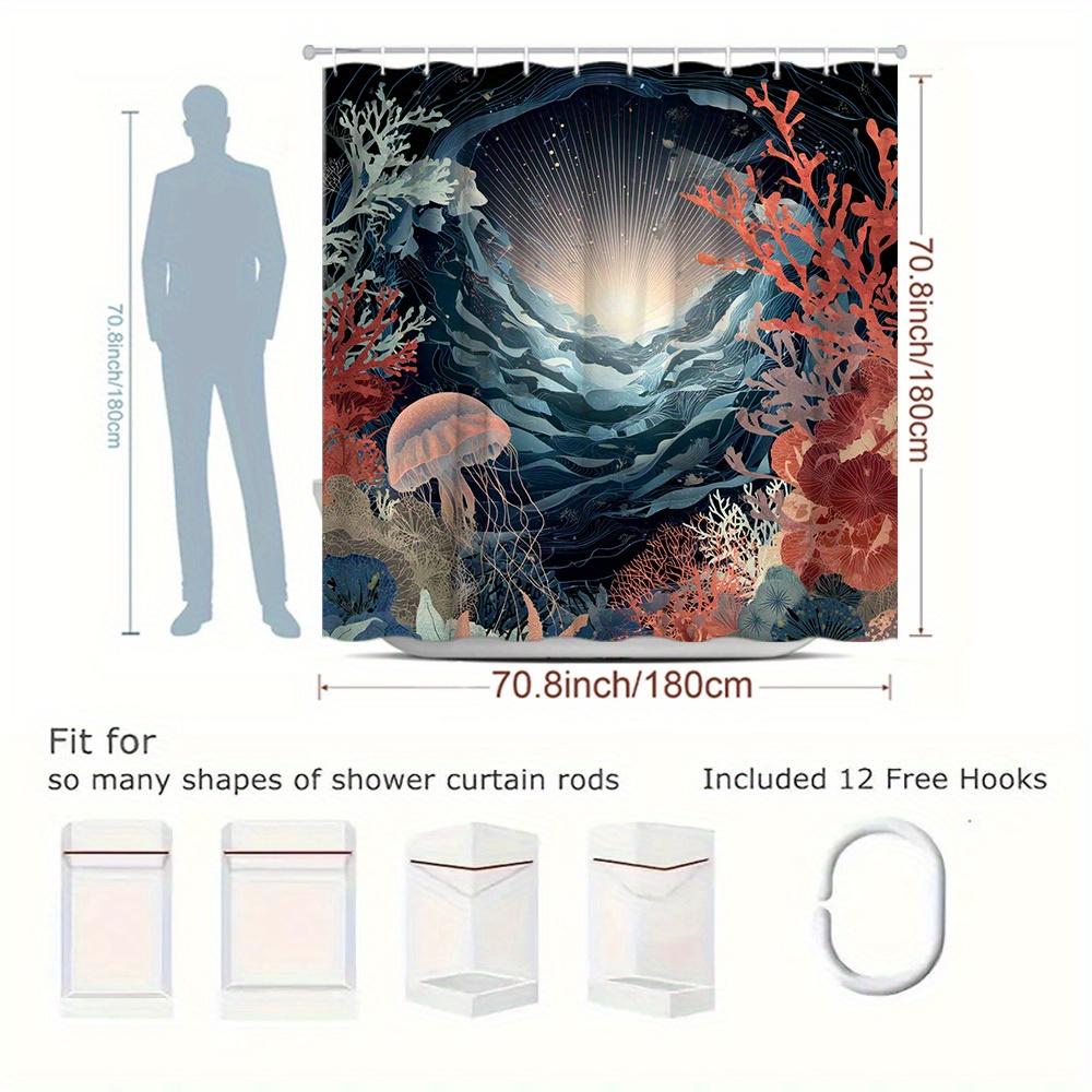 1Pc Ocean Scenery Shower Curtain, Vibrant Underwater World Theme With Jellyfish And Coral Pattern, Polyester Fabric, Includes