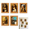 Protective Picture Sleeves Funny Small Wooden Fridge Magnet Frame, Vintage Oil Painting Pattern Office Cabinet Photo Holders Magnetic Refrigerator