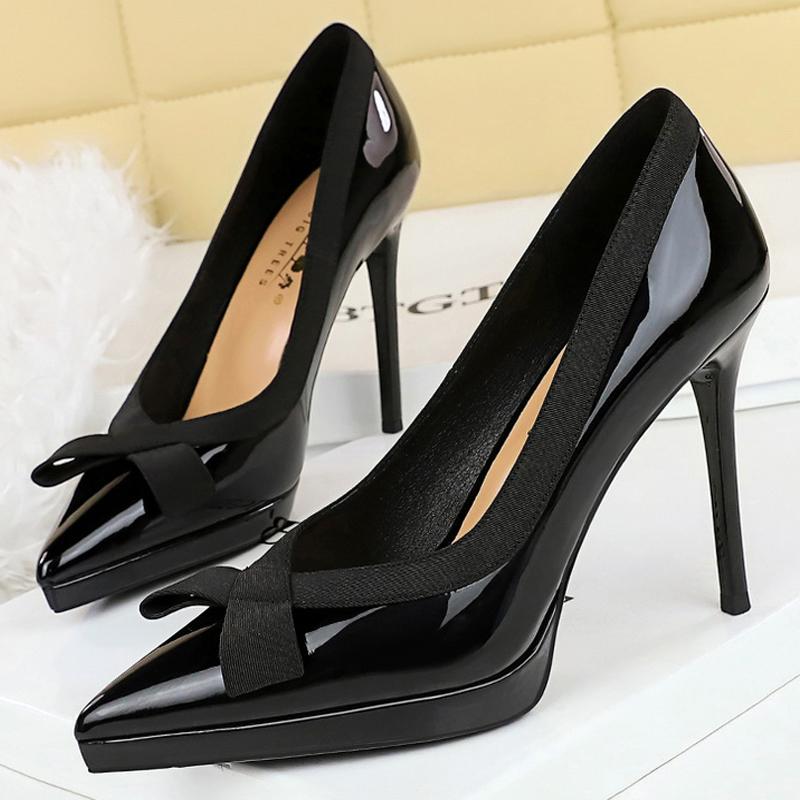 Mode 10,5 cm Damen Plateau-Pumps Lackleder High Heels Sexy Partyschuhe Stiletto Schleife Damenabsätze Damenschuhe Frühling 2025