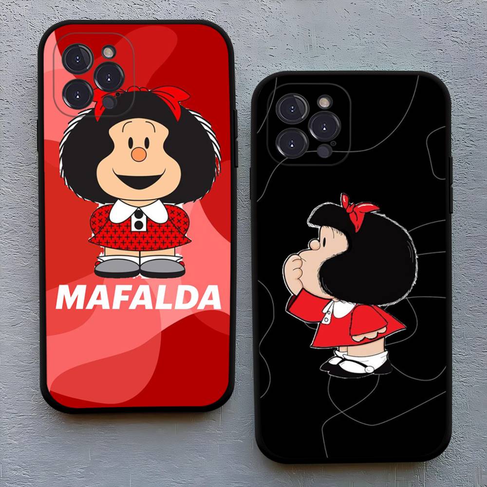 Hot Mafalda Black Silicone TPU Phone Case For Iphone17 Air 16 15 14 13 12 Pro 11 Pro Max Plus Protective Lens Cover Case