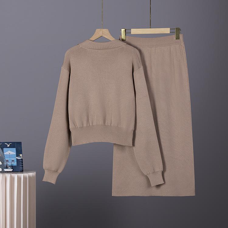 Französischer Revers kleiner duftender Stil Set Herbst und Winter Pullover Damen Strickjacke Oberteil Gestrickter schmaler Rock zweiteiliges Set