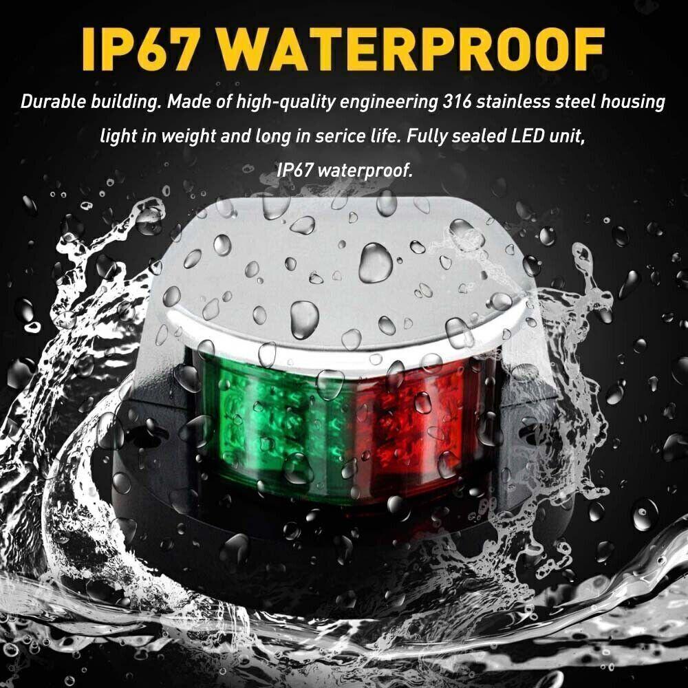 Super Bright Navigation Light Red-Green LED Light Chrome Housing For Boat Marine